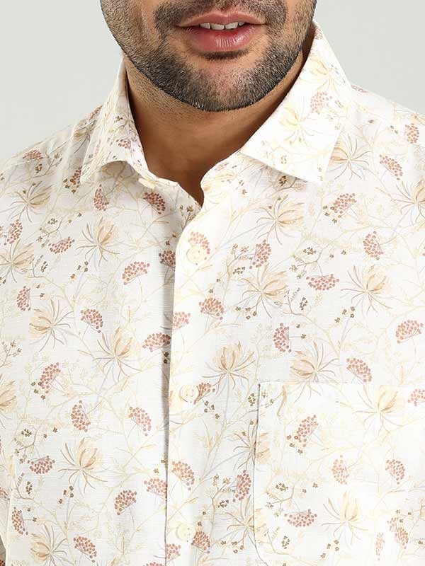 Indian Terrain Men's Slim Fit Half Sleeve All Over Print Off White Shirt